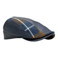 Modello Roger in pelle morbidissima di colore blu con inserti in tessuto in lana shetland a quadri
