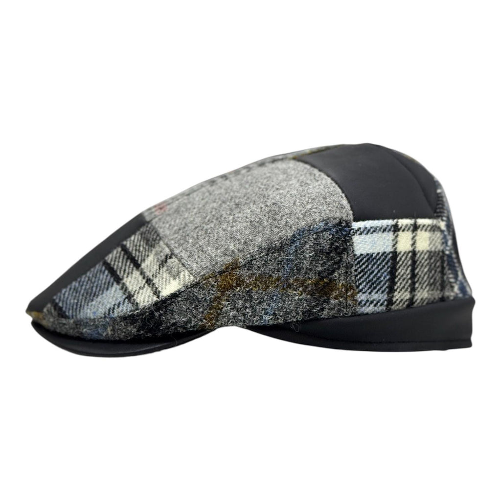 Modello London Conte in tessuto shetland patchwork con fascetta e visiera in vera pelle nappa