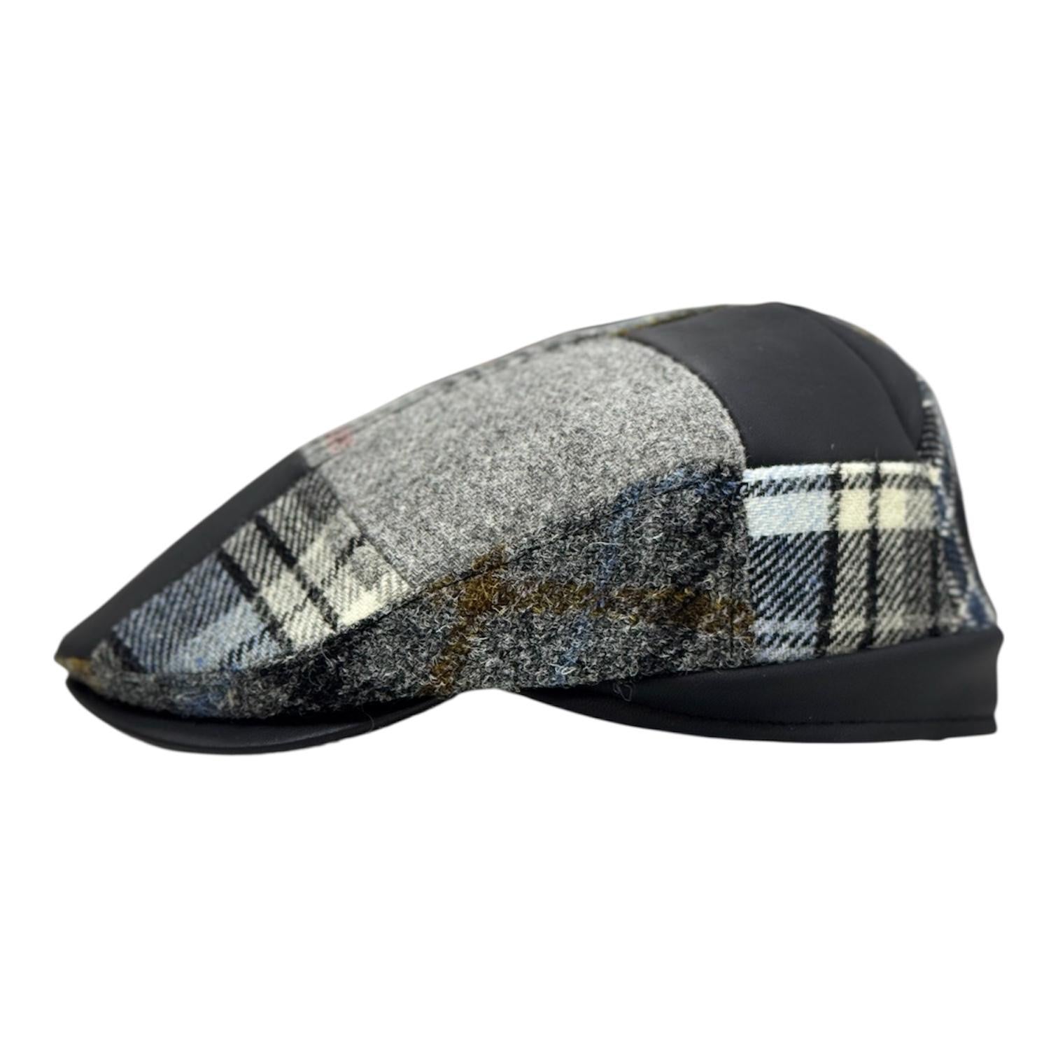 Modello London Conte in tessuto shetland patchwork con fascetta e visiera in vera pelle nappa
