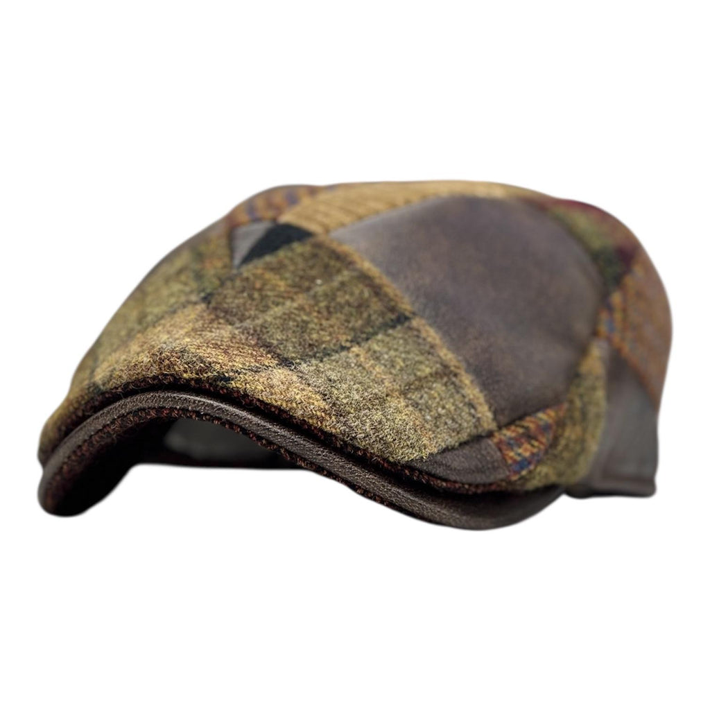 Modello Liverpool in patchwork lane shetland e vera pelle con tonalità autunnali beige e marrone