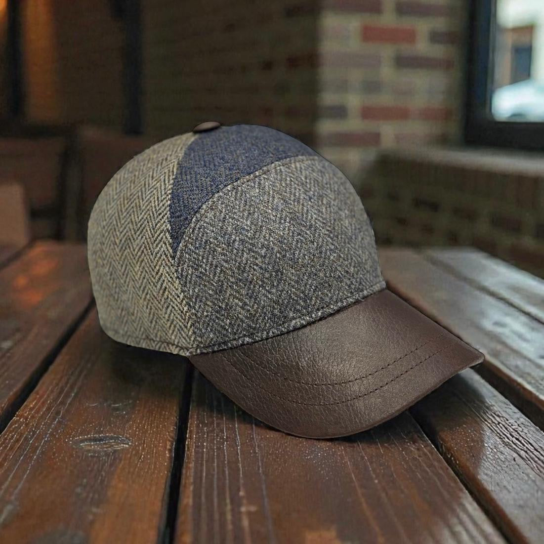 Modello Baseball mezza luna in tessuti shetland multicolore con varietà mélange e visiera in vera