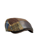 Modello Roger in un particolare patchwork di lane shetland e vara pelle, un abbinamento che rende il berretto esclusivo ed iconico
