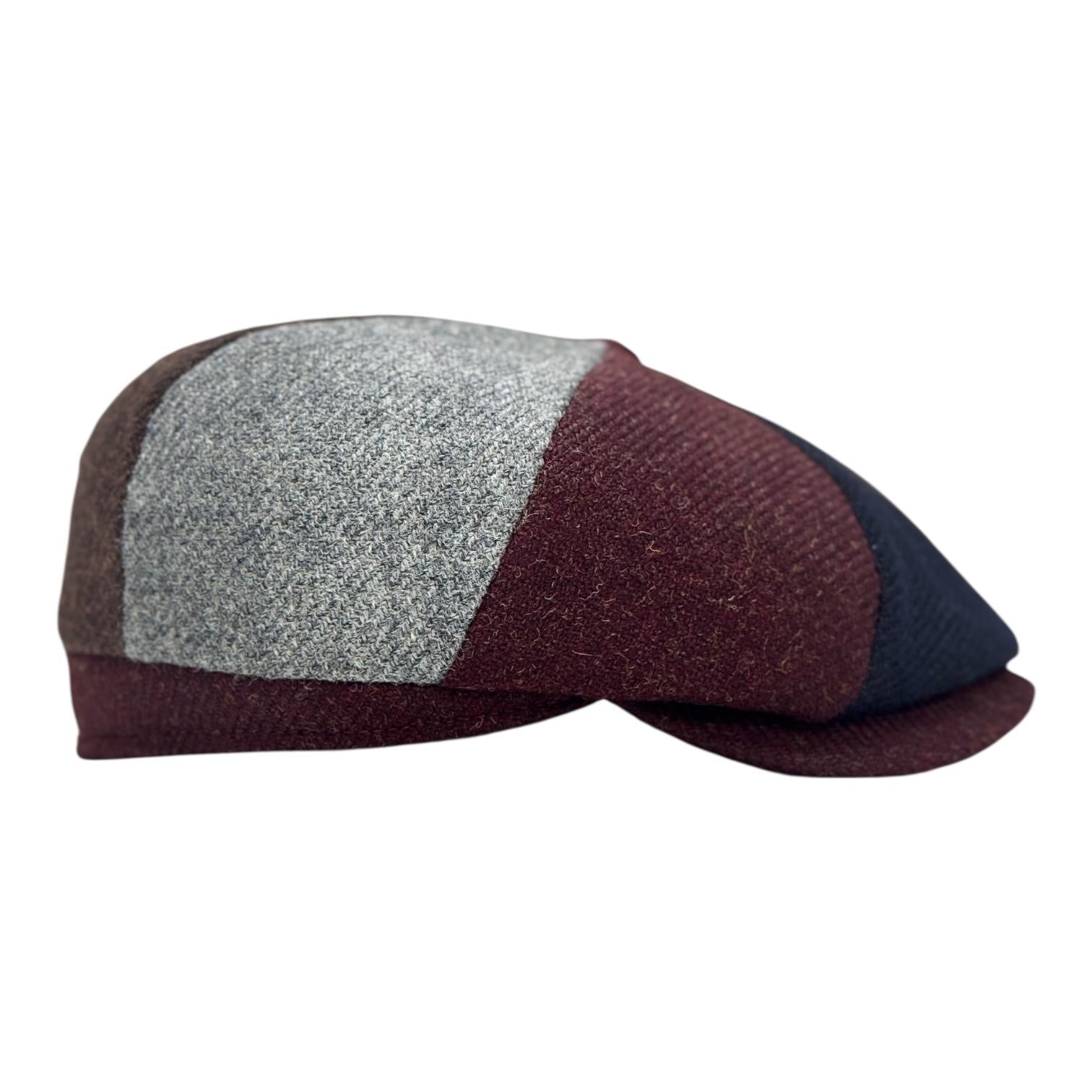Modello Dublino ottopezzi con fascetta in tessuto shetland rigato patchwork con quattro tonalità ben combinate