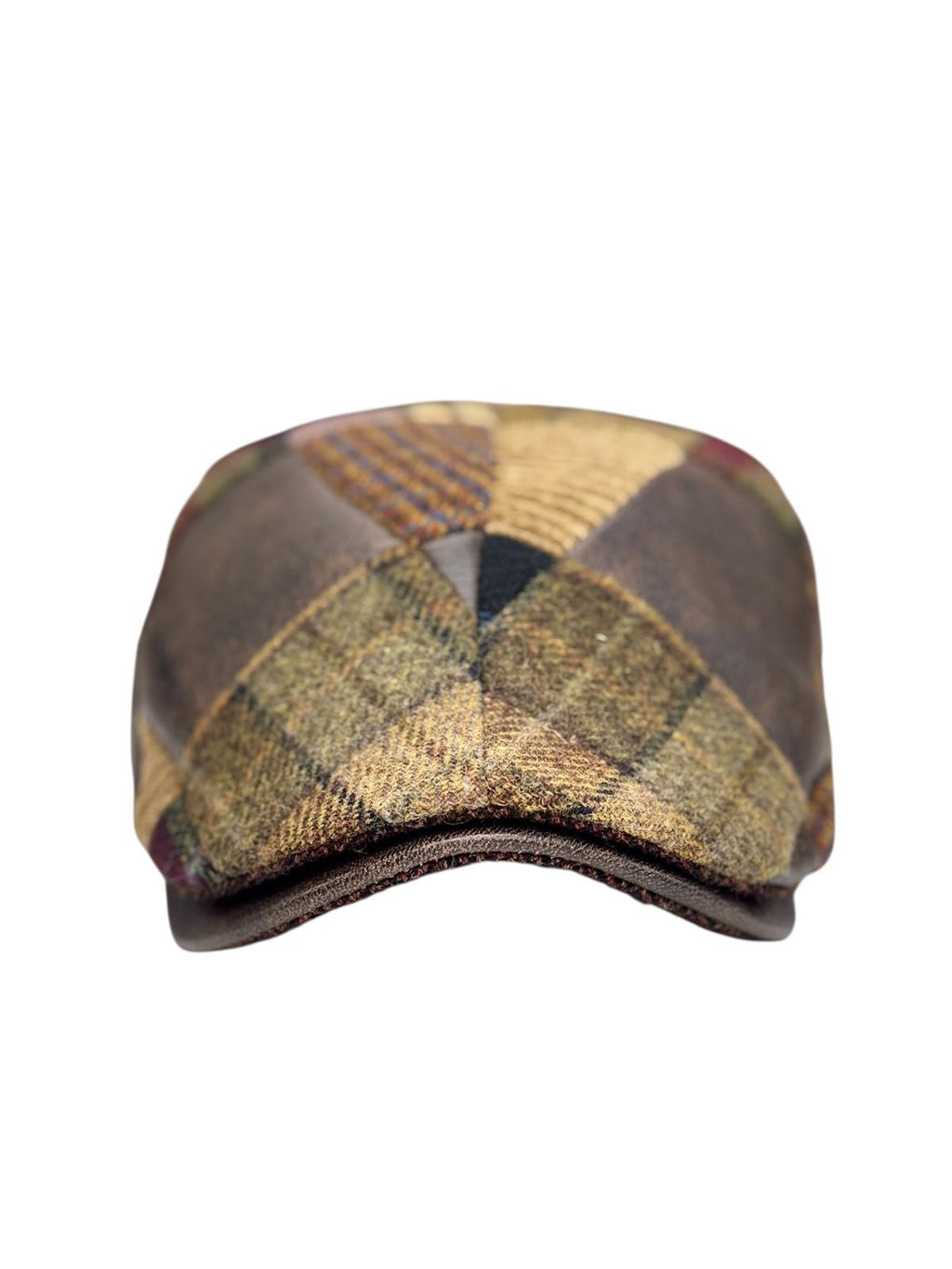 Modello Liverpool in patchwork lane shetland e vera pelle con tonalità autunnali beige e marrone