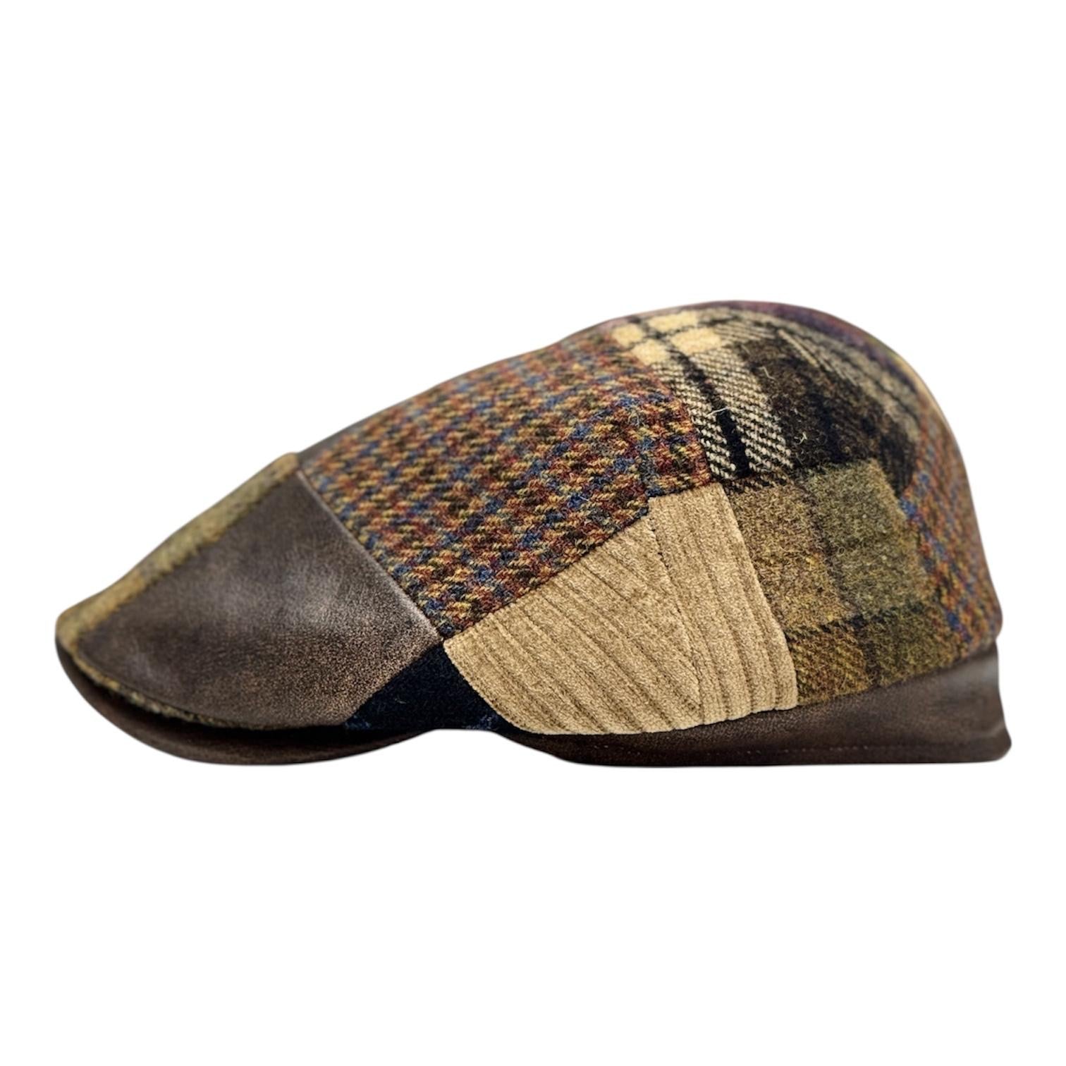 Modello Polo London con fascetta in tessuto patchwork lane shetland e vera pelle