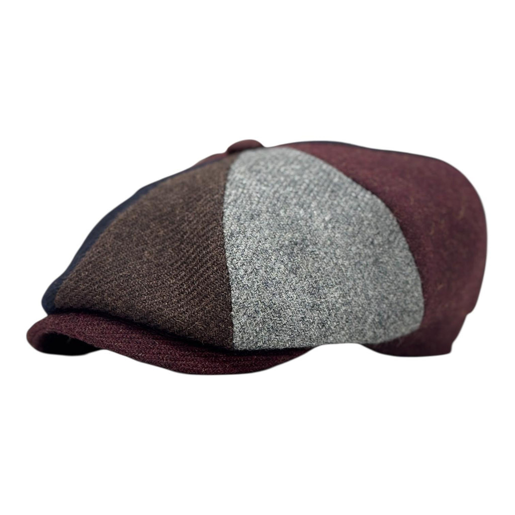 Modello Dublino ottopezzi con fascetta in tessuto shetland rigato patchwork con quattro tonalità ben combinate