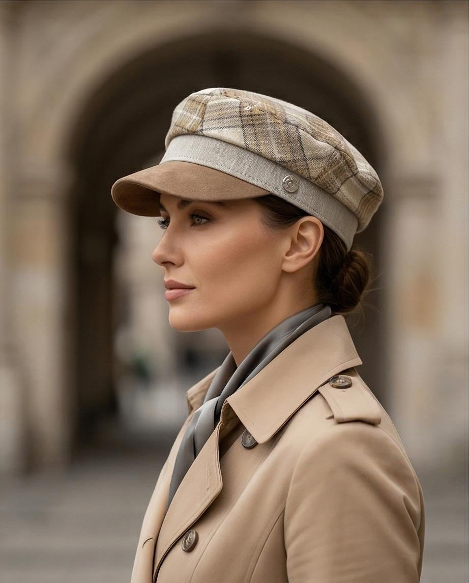 Modello Stewart in lino quadri lurex e micro payette