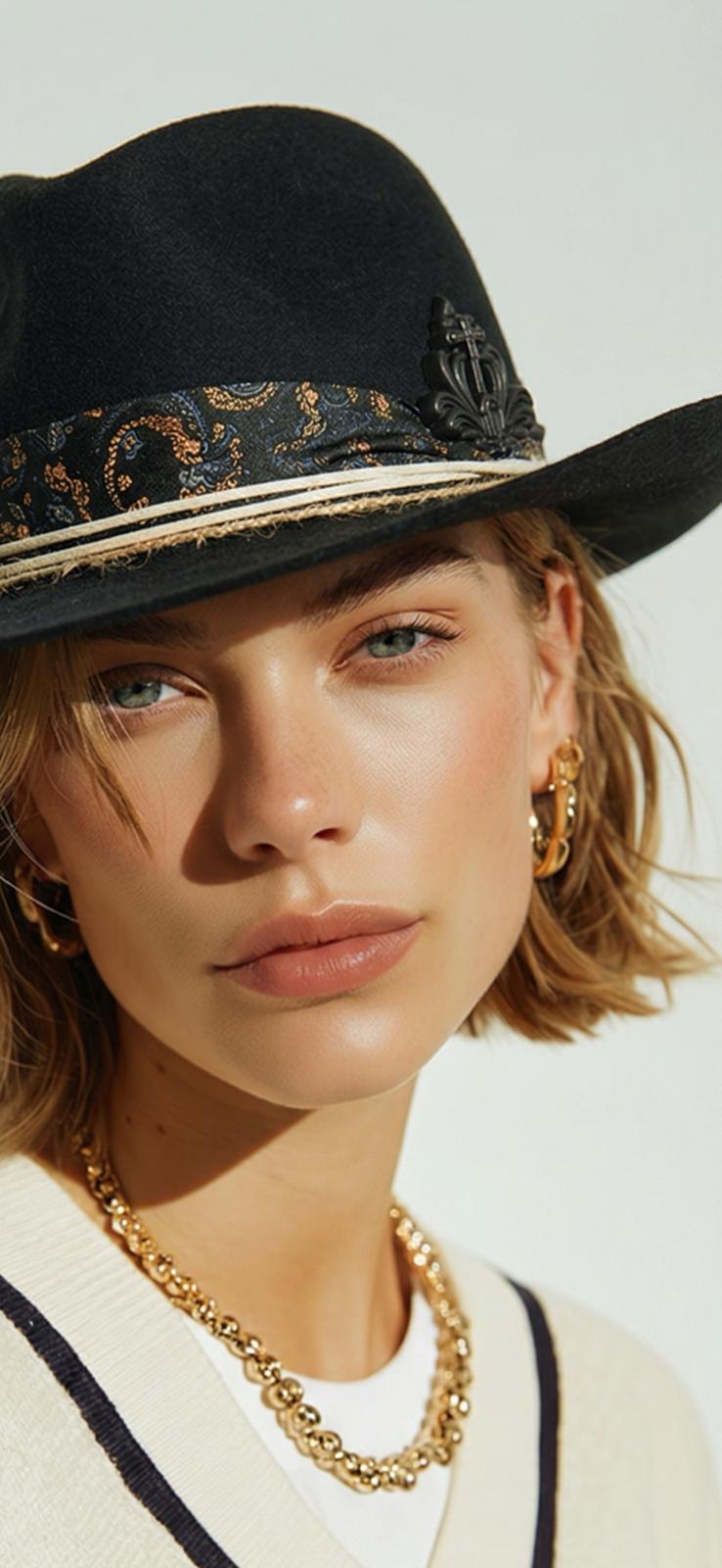 Cowboy in feltro 100% lana con personalizzazione. Colore nero. Made in italy