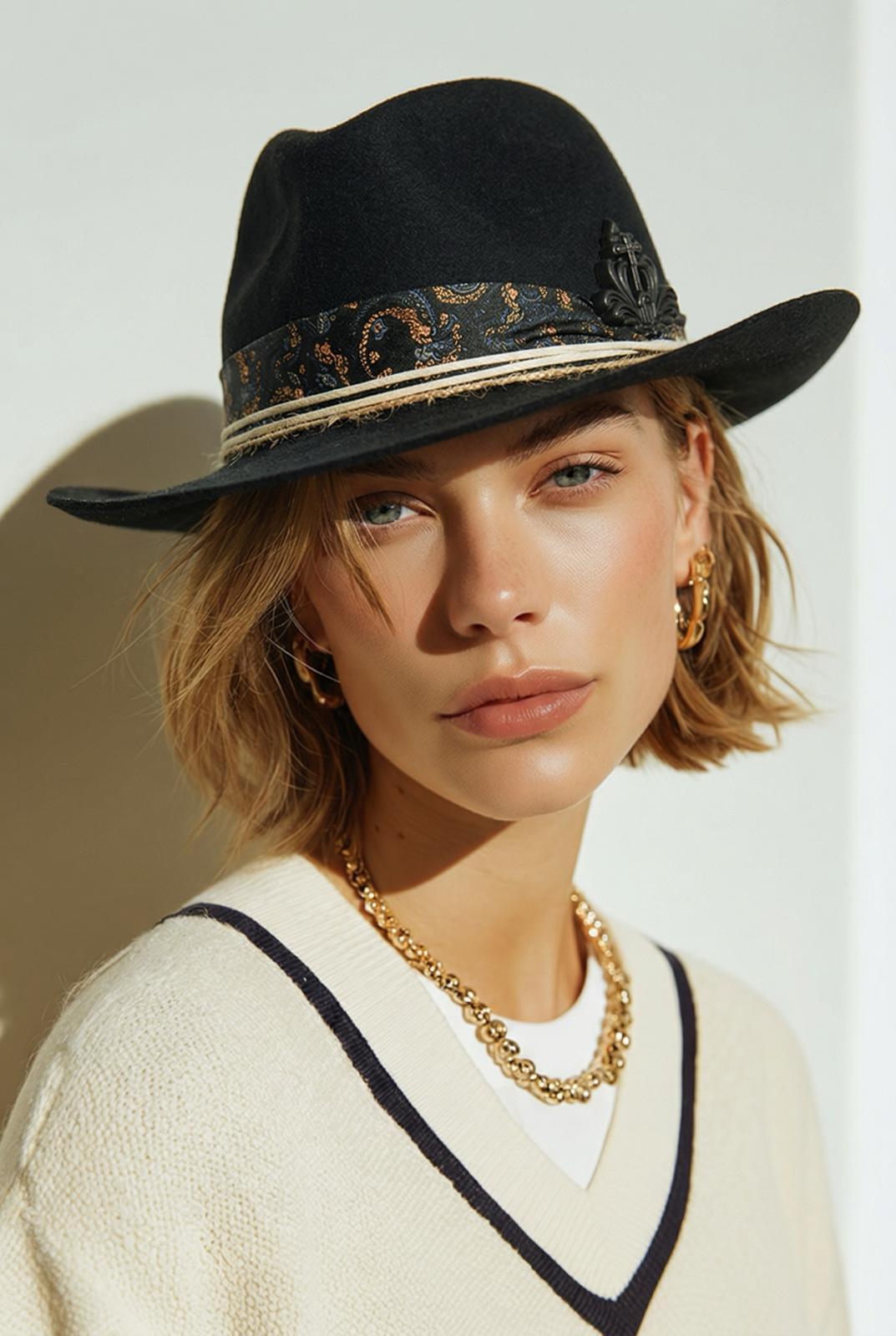 Cowboy in feltro 100% lana con personalizzazione. Colore nero. Made in italy