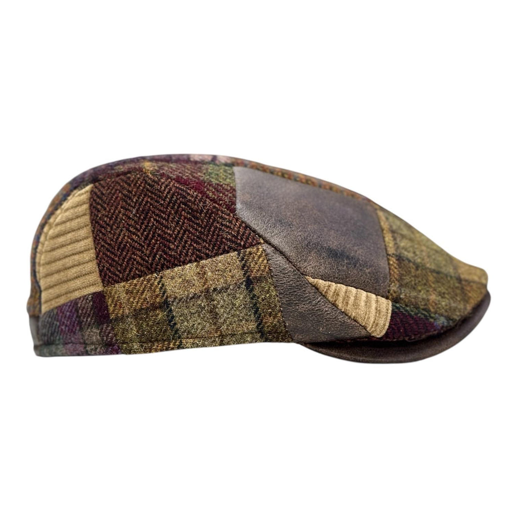 Modello Liverpool in patchwork lane shetland e vera pelle con tonalità autunnali beige e marrone