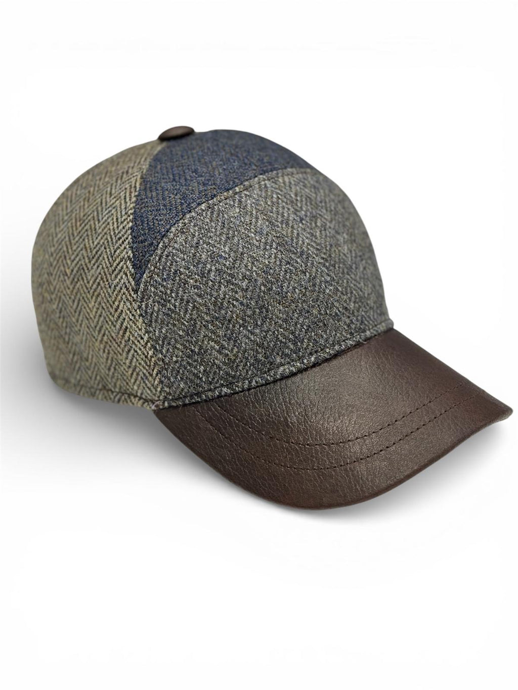 Modello Baseball mezza luna in tessuti shetland multicolore con varietà mélange e visiera in vera
