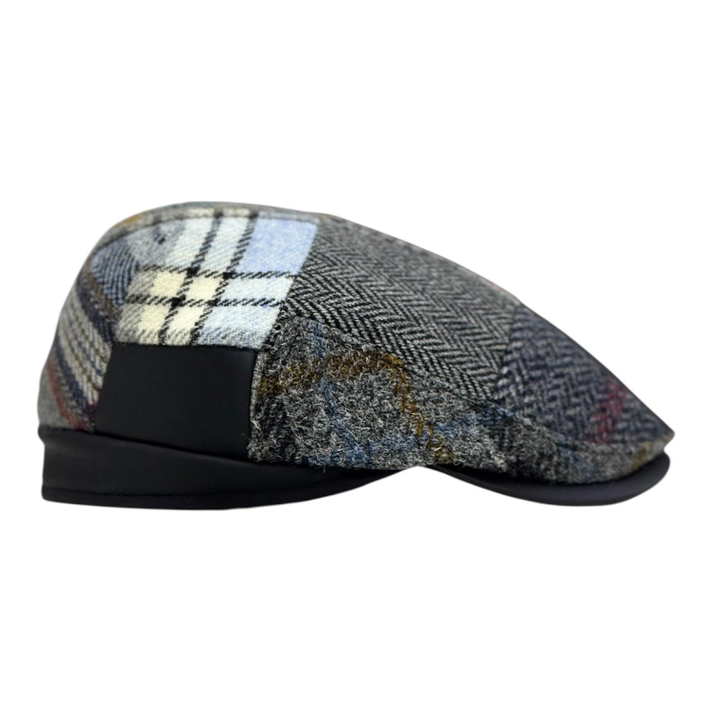 Modello London Conte in tessuto shetland patchwork con fascetta e visiera in vera pelle nappa