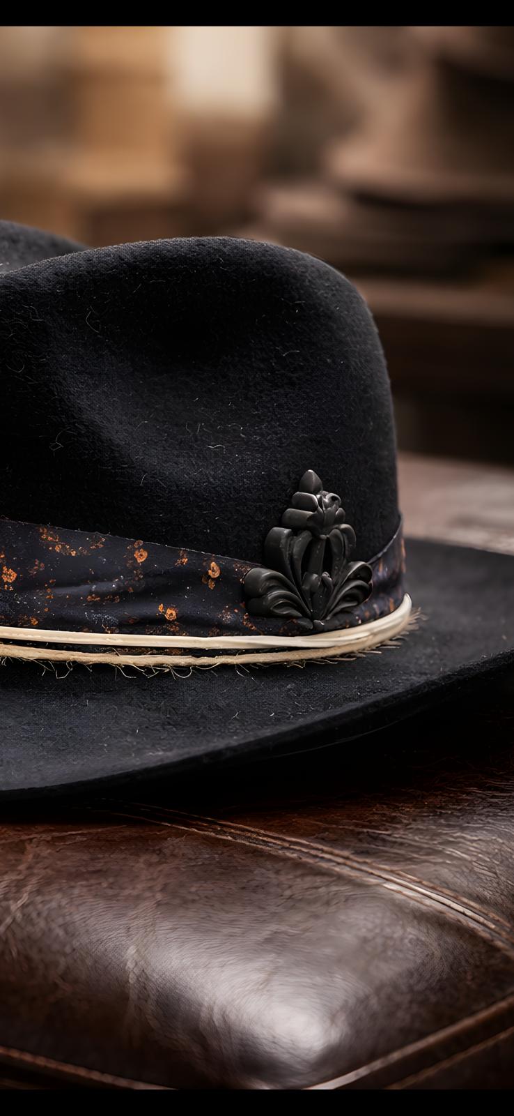 Cowboy in feltro 100% lana con personalizzazione. Colore nero. Made in italy