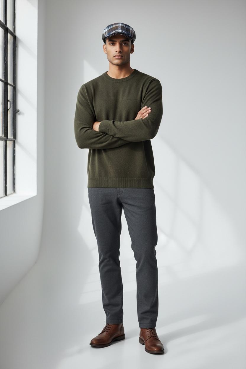 Modello Liverpool in shetland bicolore nero e beige e pelle nappa nera . Altissima qualità su un modello intramontabile